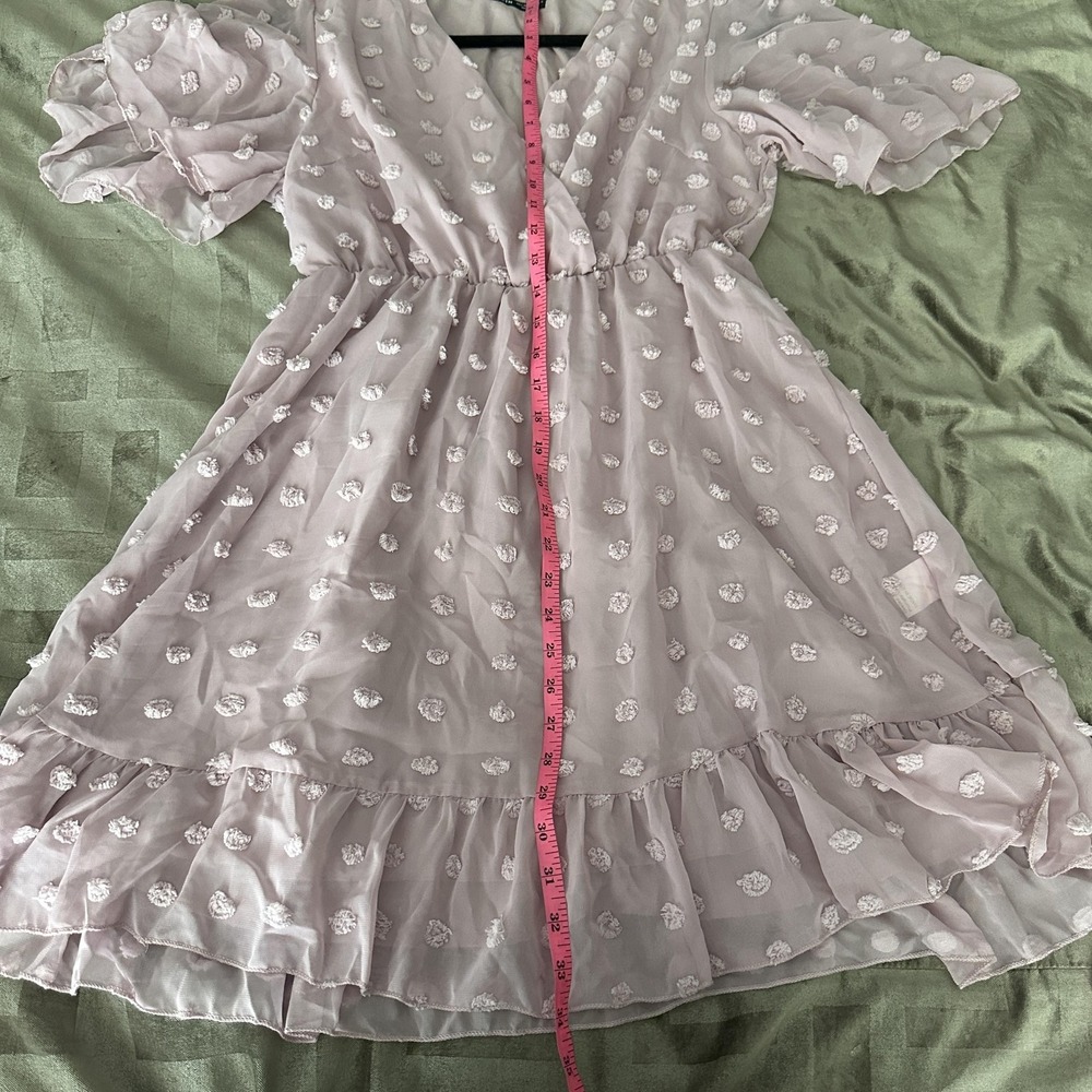 Shein Dress Womens Large Purple Swiss Dot V Neck Flutter Sleeve Ruffle Mini - Picture 7 of 10